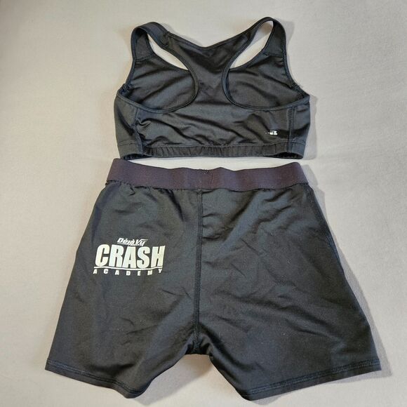 Badger Sport Women Bra & Boy Shorts Set Size M Black Activewear Gym Logo Stretch - Picture 2 of 16